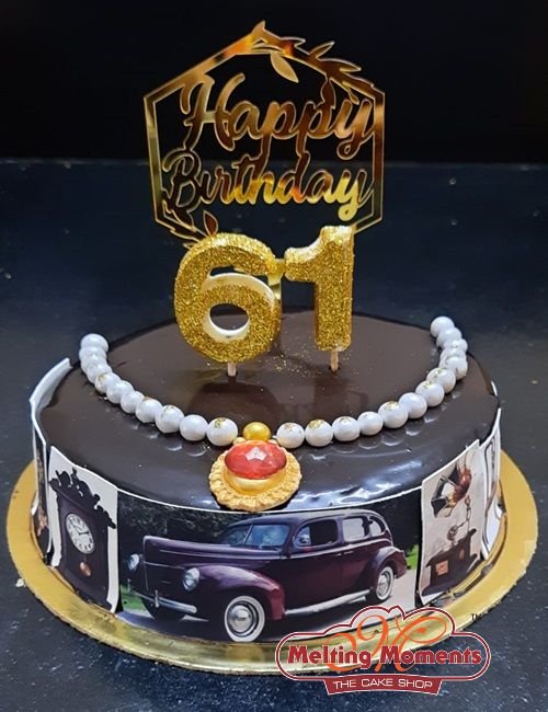 Customized 61 Birthday Photo Cake